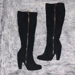 Bamboo 6.5 Black Velour Tall Heeled Boots
